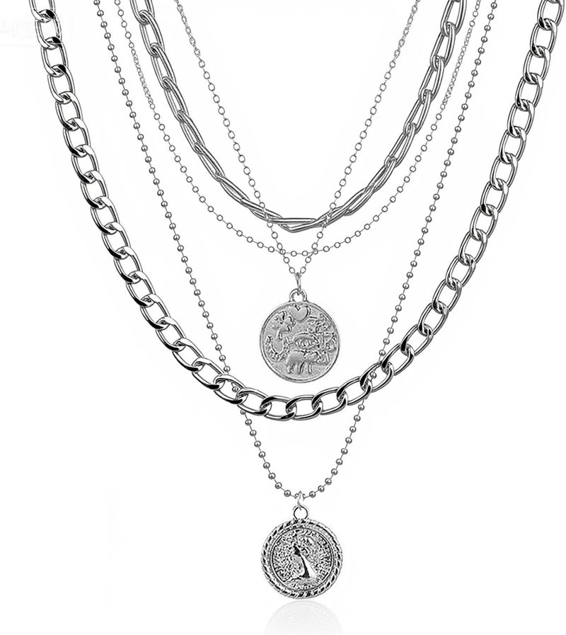 Starwo Gold Pirate Necklace for Women Vintage Chunky Layered Pirate Choker Necklaces Coin Pendant Chain Necklaces Punk 80s 90s Necklace Halloween Prom Pirates Costume Accessories - Image 1